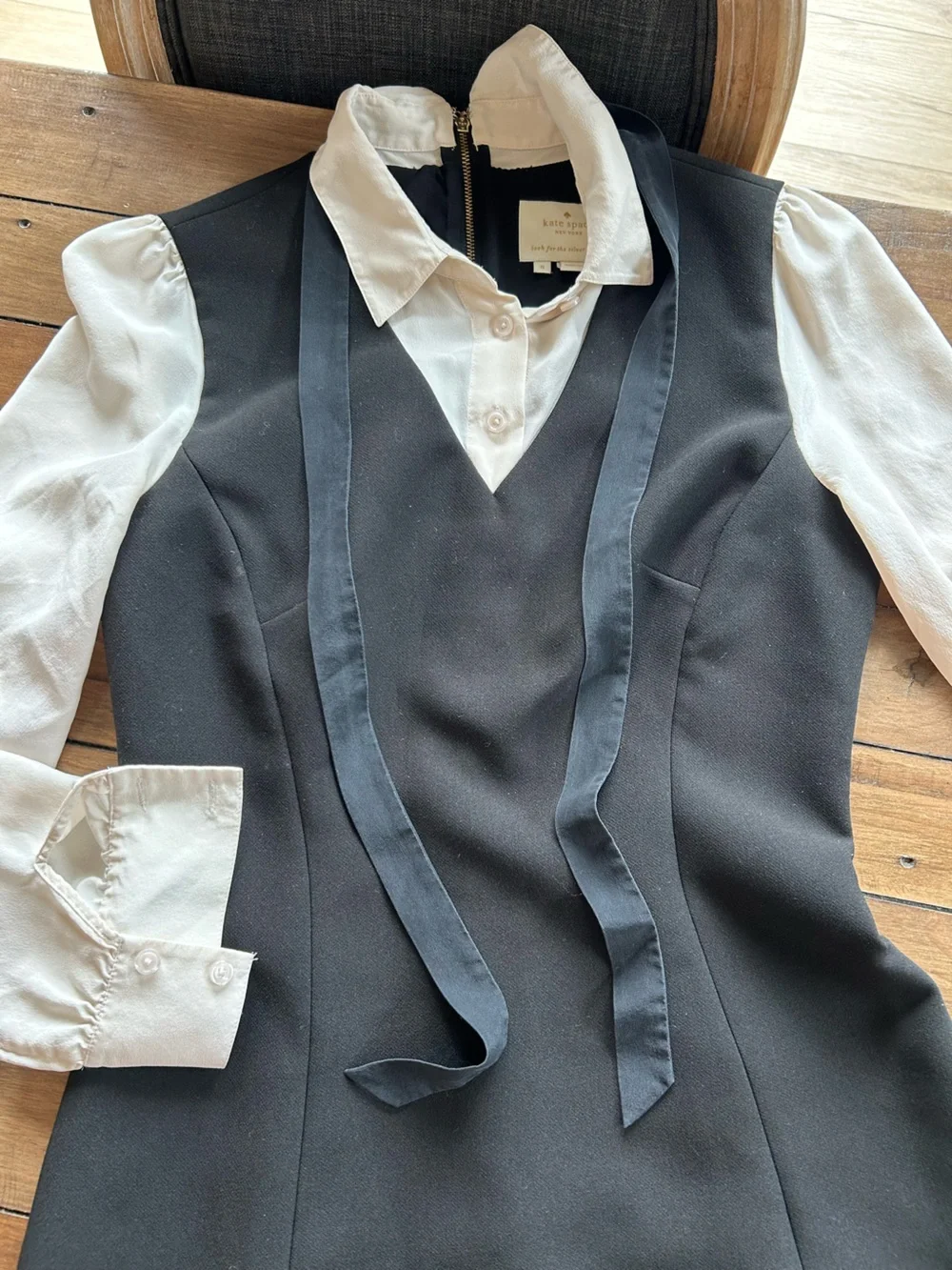 Kate Spade Bow Tie Crepe Silk A Line Black Dress 6
